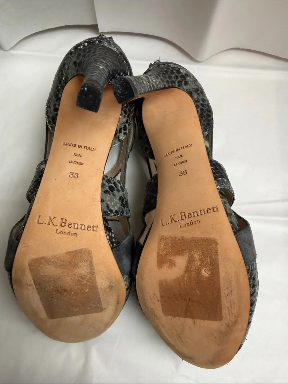 LK Bennett Black Suede and Snakeskin T-Strap Peep-Toe Heels
